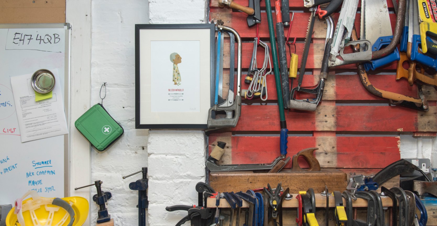 Various tools hanging in a workshop