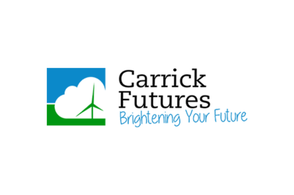 Logo for Carrick Futures showing a wind turbine against the sky